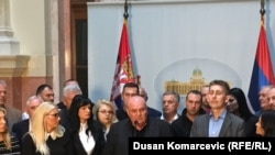 Српскиот политичар Драган Марковиќ Палма пред Собранието на Србија, 13 април 2019 година.