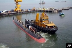 Submarinul de tip Scorpene se află în dotarea armatei indiene. Imagine din 2015.