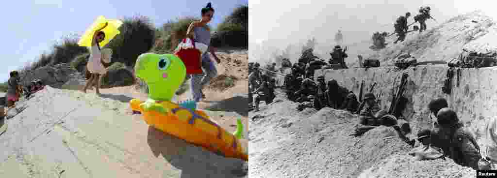 Američki vojnici prelaze preko grudobrana na plaži Utah, blizu La Madeleine u Normandiji 6. juna 1944.