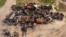 Уничтоженные российские танки и военная техника свезены в Бучу на фоне вторжения России в Украину, 16 мая 2022 года