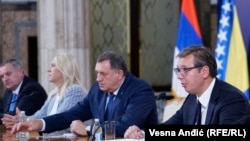 Milorad Dodik i Aleksandar Vučić na konferenciji u Beogradu 26. avgusta 2020.
