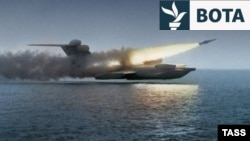 Lun-class ekranoplan during tests on the Caspian Sea in the 1980s.