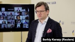 Ministrul ucrainean de externe Dmitro Kuleba la ok conferință de presă în Kiev, 20 aprilie 2021