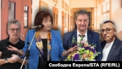 От ляво надясно: председателят на СДСОРБ Асен Александров, шефката на СБУ Янка Такева, началникът на синдиката "Образование" Юлиян Попов, председателят на СРСНПБ Диян Стаматов. Колаж.