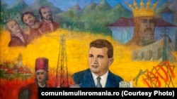Erou între eroi. Nicolae Ceauşescu şi scene din istoria poporului; tablou oferit de Natalia şi Nicolae Gadonschi – Ţepeş; 1978; sursa: comunismulinromania.ro (MNIR)
