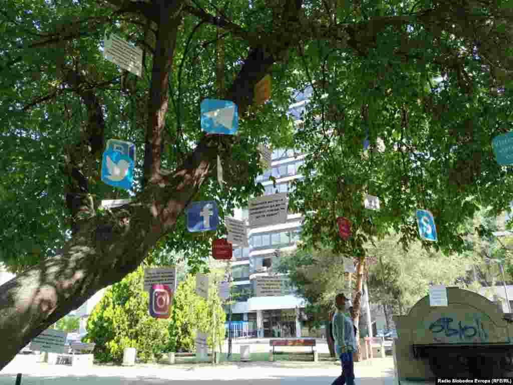 Герила акција против лажните вести во скопскиот „Парк на новинарите“ 