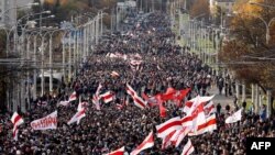 Protestat e organizuara nga opozita bjelloruse në Minsk më 18 tetor. 