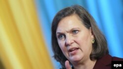 US Assistant Secretary of State for European and Eurasian Affairs Victoria Nuland speaks to students at Kyiv's National Taras Shevchenko University on October 7.