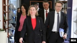 Високата претставничка за надворешна и безбедносна политика на ЕУ Федерика Могерини во Скопје на 2 март