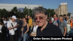 Romanian actors protest in Bucharest on June 30.