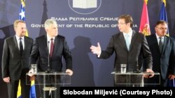 Dragan Čović, Mladen Ivanić, Bakir Izetbegović i Aleksandar Vučić na konferenciji za medije u Palati Srbija