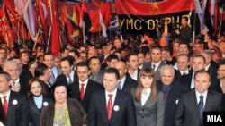 Раководството на ВМРО-ДПМНЕ на предизборен митинг во Охрид во 2011 година.