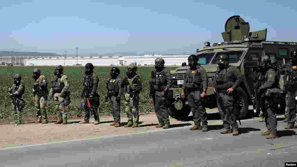 A Bevándorlási- és Vámhivatal (ICE) ügynökei a Nemzeti Gárda kíséretében jelentek meg a Glass House Farms által üzemeltetett helyszíneken Los Angeles közelében