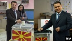 Лидерите на СДСМ и на ВМРО ДПМНЕ Зоран Заев и Никола Груевски гласаат на парламентарните избори во 2016 година
