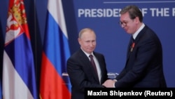 Ruski predsednik Vladimir Putin i predsednik Srbije Aleksandar Vučić u Beogradu, Srbija 17. januara 2019. 