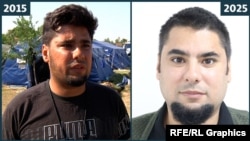 Kemal El Shairy la centrul pentru refugiați Kanjiza din nordul Serbiei, pe 28 august 2015, și într-o fotografie recentă.