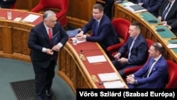 Orbán Viktor, Gulyás Gergely, Rogán Antal és Tuzson Bence a Parlament üléstermében 2025. február 24-én