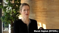 Kaja Kalls, șefa politicii externe și de securitate a UE, într-un interviu acordat Europei Libere pe 2 aprilie, la sediul Parlamentului European de la Strasbourg 