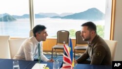 Украинскиот претседател Володомир Зеленски на маргините на самиот на Г7 се сретна со британскиот премиер Риши Сунак. Јапонија, 20 мај, 2023