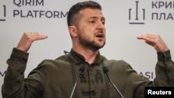 Ukraine's President Zelenskiy attends a news conference in Kyiv