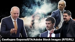 Колаж със снимки на премиера Росен Желязков и лидерите на „Възраждане“, МЕЧ и „Величие“ – Костадин Костадинов, Радостин Василев и Ивелин Михайлов.