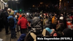 Protesters gather outside Georgia's public broadcaster on December 1 against the parliamentary election in October, claiming they were rigged.
