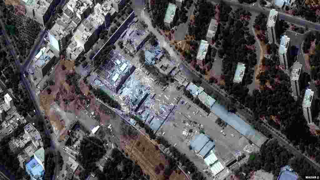 A satellite view of buildings at Shahid Rajaee University in Tehran on June 14. Another image on June 20 shows damage following Israeli strikes.