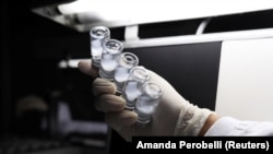 Zaposlenik pregledava bočice sa CoronaVac, vakcinom Sinovac protiv COVID-19, u biomedicinskom centru Butantan,Sao Paulo, Brazil 