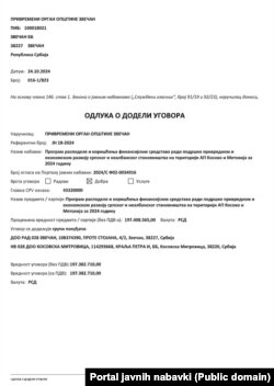 Kontrata për furnizim në kuadër të mbështetjes për ekonominë dhe zhvillimin ekonomik në mjediset serbe në Kosovë, u është dhënë kompanive që lidhen me sulmin në Banjskë.