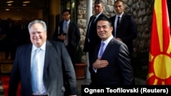 Министрите за надворешни работи на Грција и на Македонија, Никос Коѕијас и Никола Димитров во Охрид - 12Apr2018