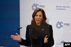 Potpredsjednica SAD Kamala Haris drži govor tokom otvaranja 60. Minhenske sigurnosne konferencije (MSC), Njemačka, 16. februara 2024.