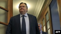 Грчкиот министер за финансии Евангелос Венизелос пред состанокот на владата во Атина, 08.03.2012.