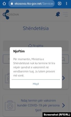 Ky është mesazhi që po iu paraqitet shumicës së qytetarëve që po duan të rezervojnë një termin për vaksinim kundër COVID-19 më 30 gusht.