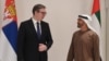 Predsednik Srbije Aleksandar Vučić sa prestolonaslednikom Mohamedom bin Zajedom Al-Nahjanom tokom Vučićeve Ujedinjenim Arapskim Emiratima, 11. mart 2021.