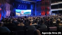 რუსეთის ისტორიული საზოგადოების ბელგრადის ფილიალის დამფუძნებელი კრება. სიტყვით გამოდის სერბეთის პატრიარქი პორფირე