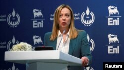 Italijanska premijerka Giorgia Meloni govori na konferenciji za novinare u Tripoliju 28. januara.