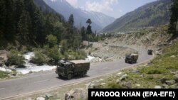 Indian army trucks move along a highway leading to Ladakh in India-administered Kashmir. (file photo)