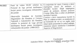 Minuta ședinței în care se precizează că procuroul Ban a plecat din întâlnire