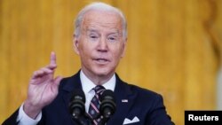 Президентът Джо Байдън по време на изявлението си във вторник вечерта.