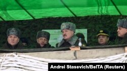 Aljakszandr Lukasenka a Szövetségi Eltökéltség – 2022 nevű orosz–belarusz hadgyakorlaton 2022 februárjában