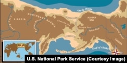 A U.S. National Park Service map of Beringia shows the expanse of a wide plain connecting the continents. It is at the center of the Bering Land Bridge Theory of human migration into North America, which was uninhabited until long after all continents except Antarctica hosted humans.