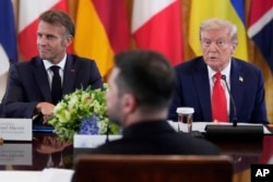 Макрон, Трамп и Владимир Зеленский в Белом Доме, 18 августа 2025 года