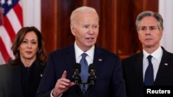 Американскиот претседател Џо Бајден во Белата куќа во Вашингтон зборуваше за договорот за прекин на огнот во Газа. 15 јануари 2025 година. 