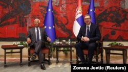 Predsednik Evropskog saveta Antonio Košta na sastanku sa predsednikom Srbije Aleksandrom Vučićem u Beogradu, 13. maj 2025. 