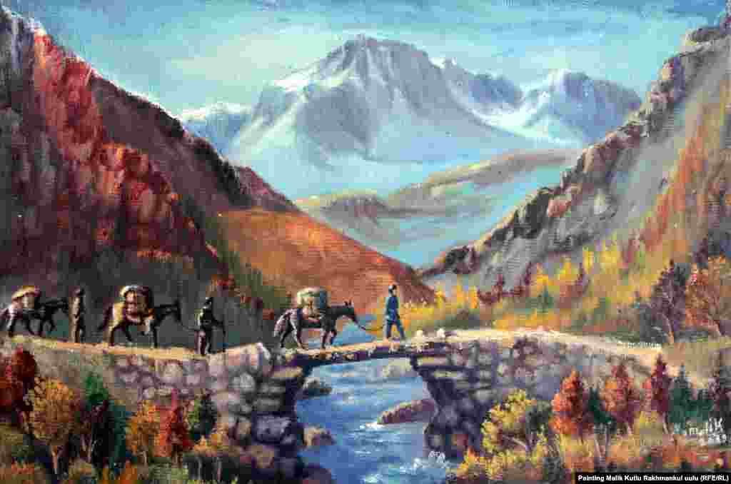 Афганский кыргыз Малик Кутлы изобразил на этой картине кочевников с Памира, направляющихся в Кабул, чтобы продать баранов и животноводческие продукты. 
