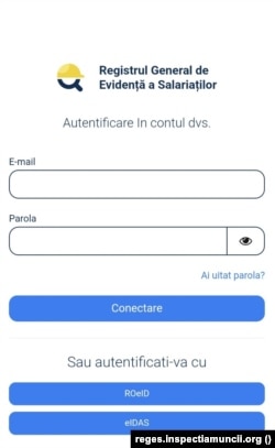 Secțiunea de logare dedicată angajatorilor de pe platforma REGES Online.