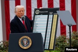 Преидент США Дональд Трамп объявляет о введении торговых пошлин на импорт из десятков стран. 2 апреля, 2025