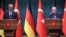 Kancelari gjerman, Friedrich Merz, dhe presidenti turk, Recep Tayyip Erdogan, gjatë konferencës së përbashkët për media. 