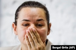 Reakcija predsjedničke kandidatkinje Svjetlane Tihanovskaje na konferenciji za novinare nakon bjeloruskih predsjedničkih izbora, 10. avgusta 2020.