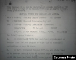 Телеграмма из британского дела о выдаче Н.Н. Поппе, октябрь 1946. Источник: The National Archives / Die Bayerische Staatsbibliothek.